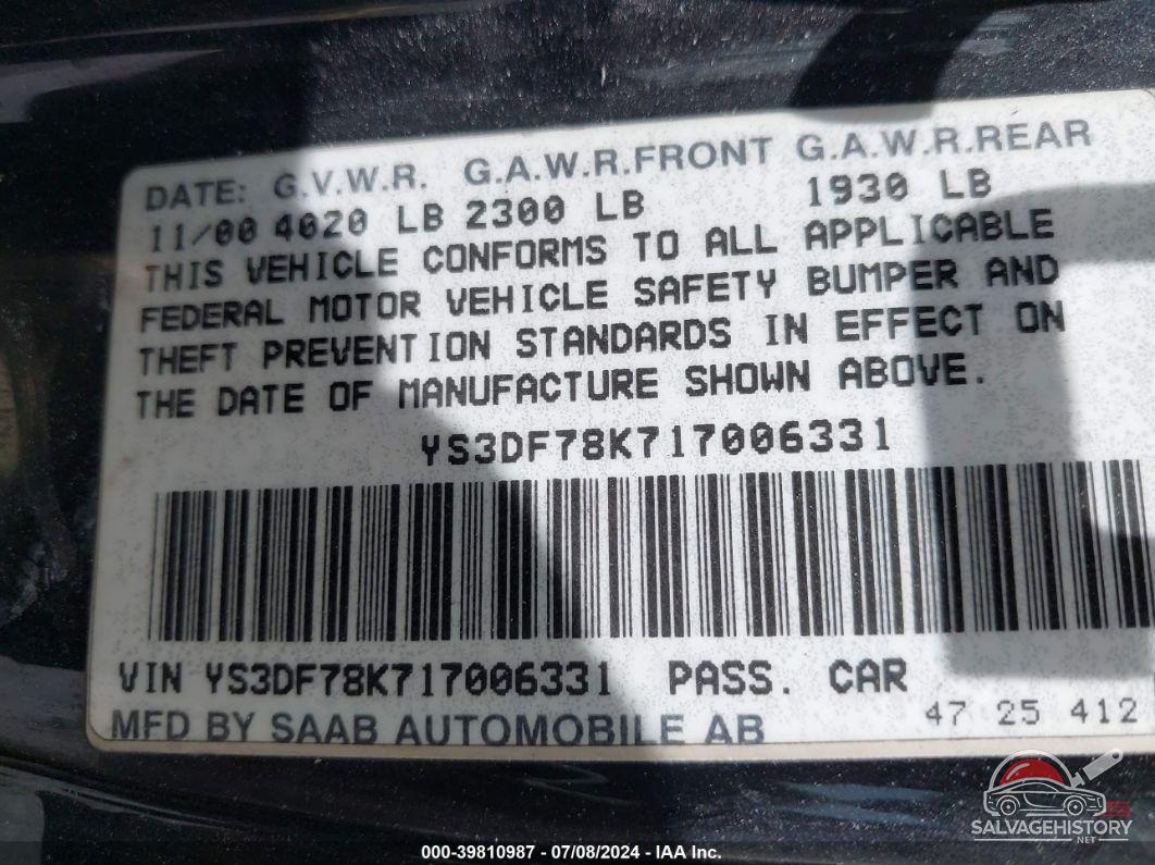 YS3DF78K717006331 2001 SAAB 9-3 photo no. 9