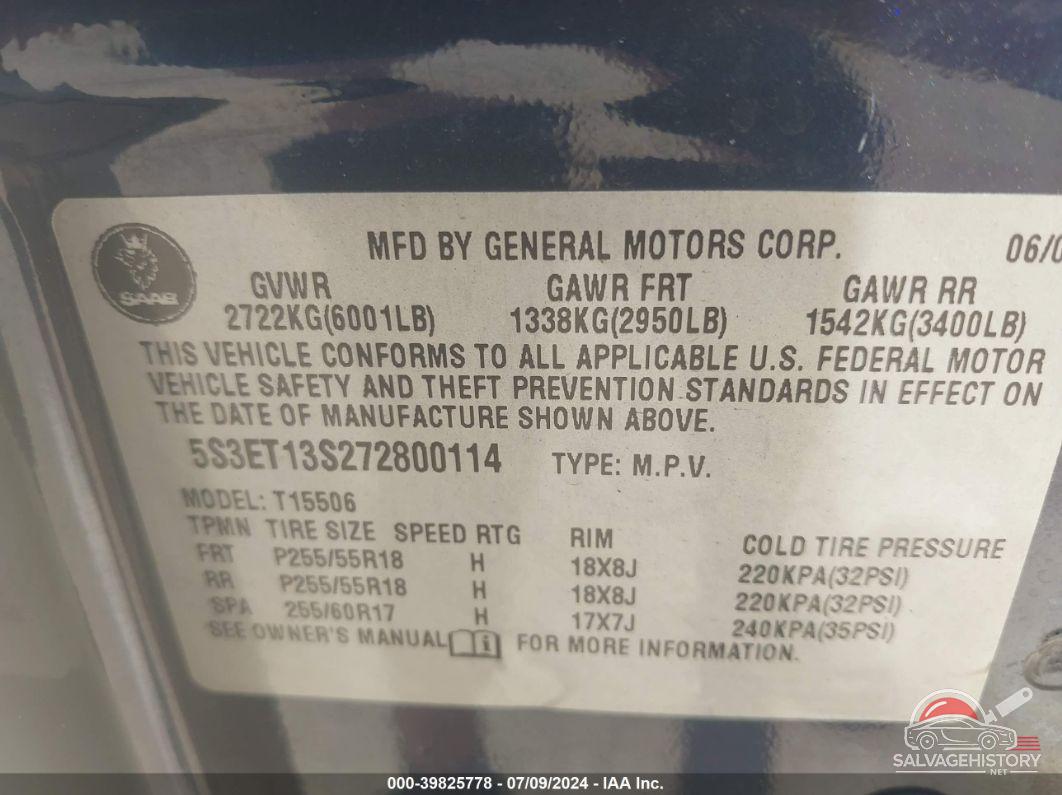5S3ET13S272800114 2007 SAAB 9-7X photo no. 9