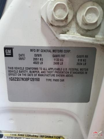 1G8ZS57N38F129160 2008 SATURN AURA photo no. 13