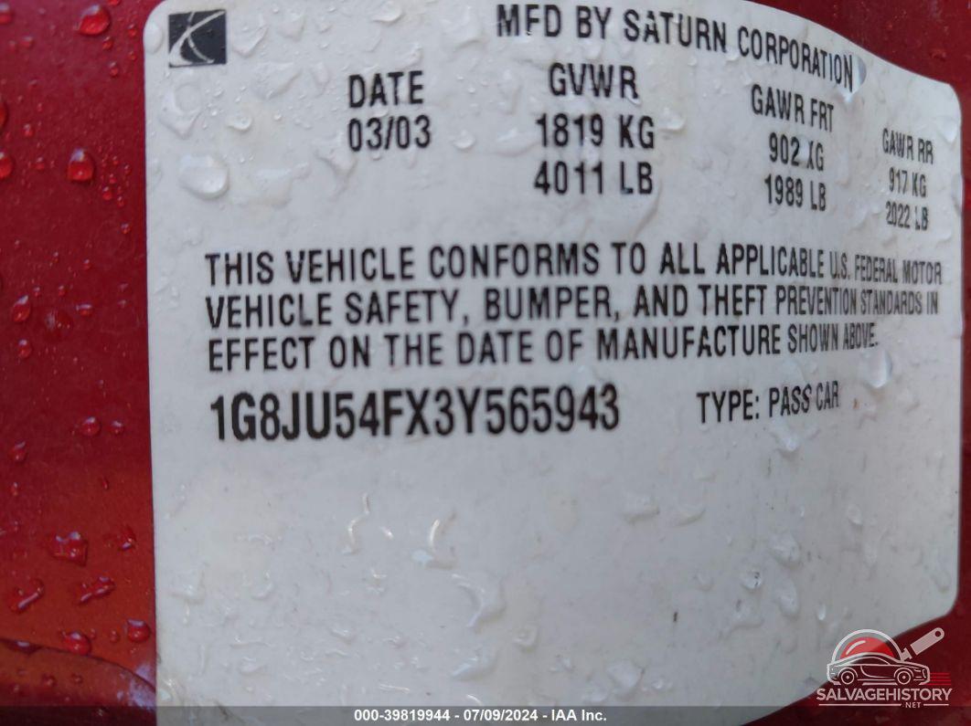 1G8JU54FX3Y565943 2003 SATURN L-SERIES photo no. 9