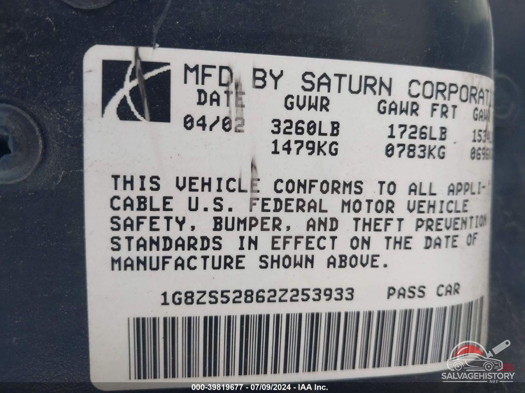 1G8ZS52862Z253933 2002 SATURN S-SERIES photo no. 9