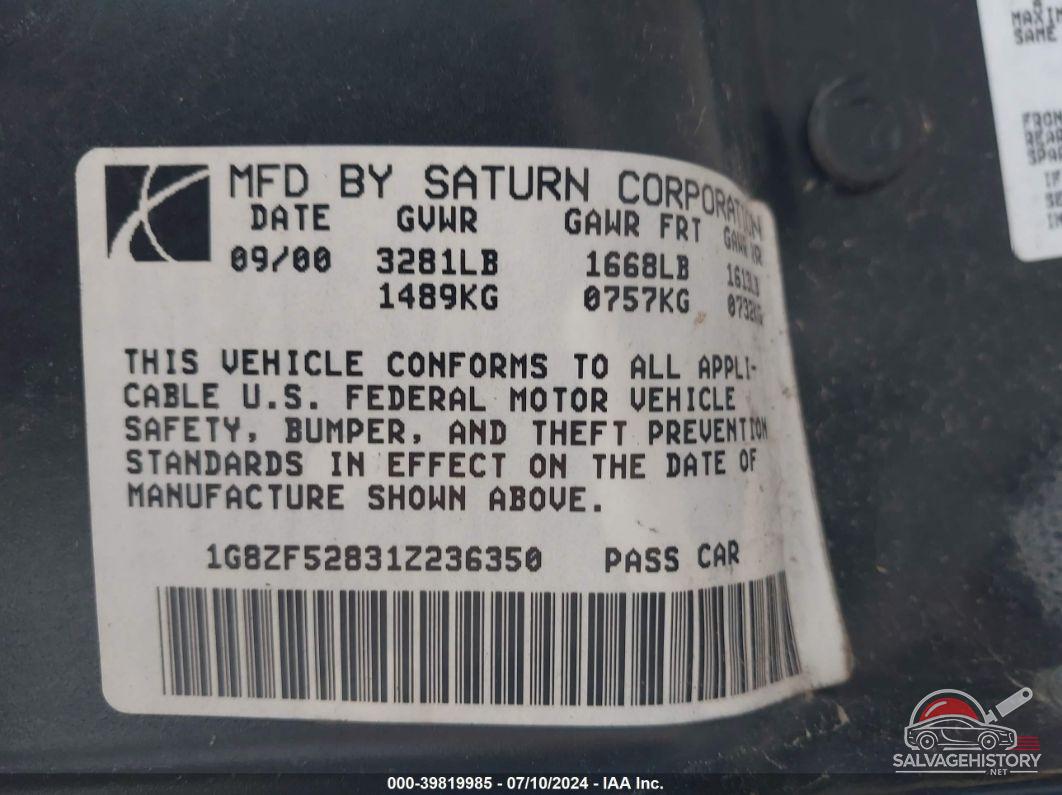 1G8ZF52831Z236350 2001 SATURN SL photo no. 9