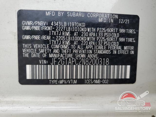JF2GTAPC2N8200318 2022 SUBARU CROSSTREK photo no. 12