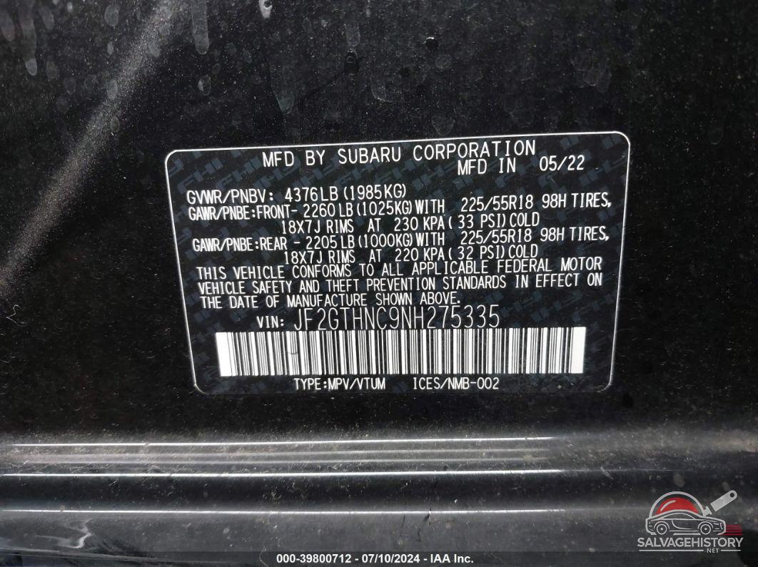 JF2GTHNC9NH275335 2022 SUBARU CROSSTREK photo no. 9
