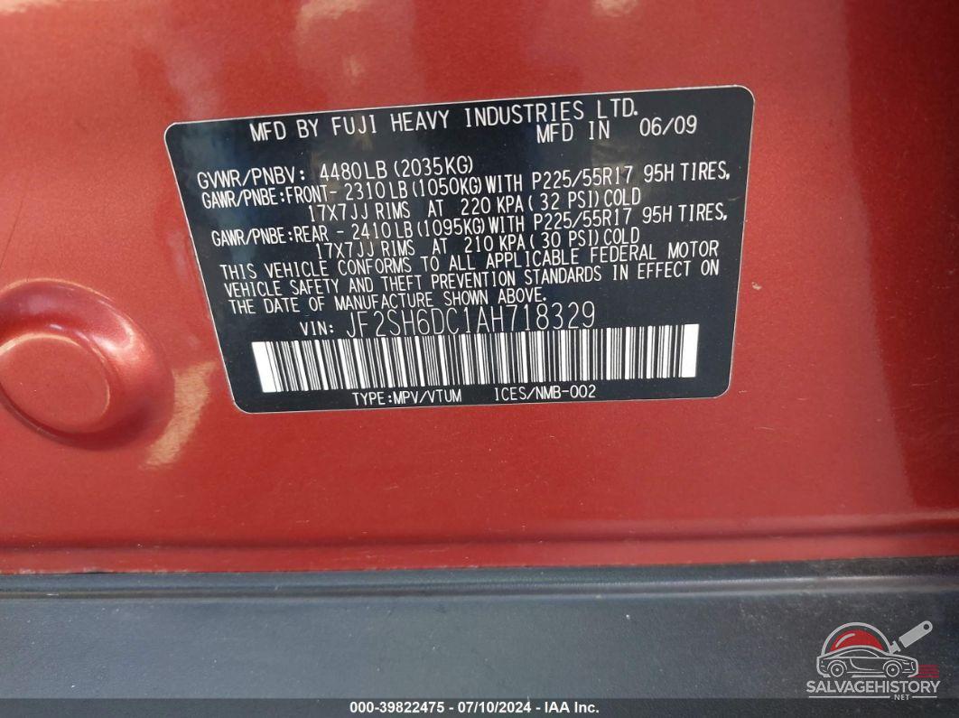 JF2SH6DC1AH718329 2010 SUBARU FORESTER photo no. 9