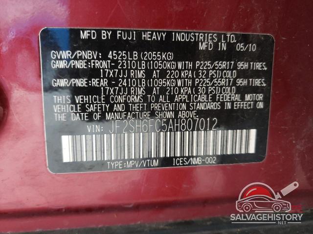 JF2SH6FC5AH807012 2010 SUBARU FORESTER photo no. 12