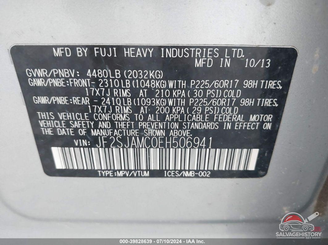 JF2SJAMC0EH506941 2014 SUBARU FORESTER photo no. 9