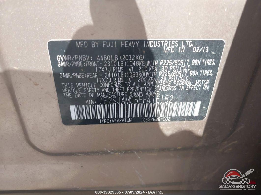 JF2SJAMC5EH416152 2014 SUBARU FORESTER photo no. 9