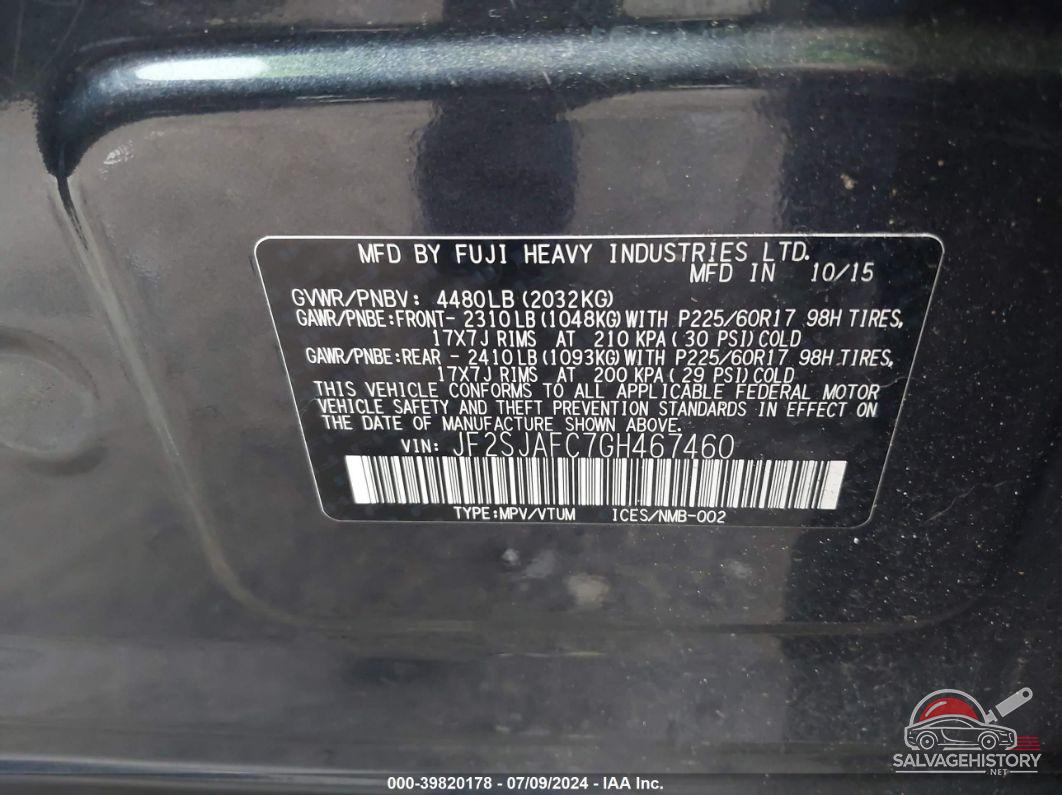 JF2SJAFC7GH467460 2016 SUBARU FORESTER photo no. 9