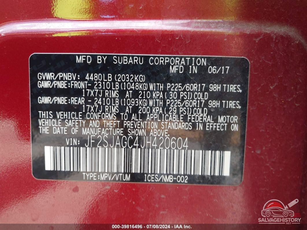 JF2SJAGC4JH420604 2018 SUBARU FORESTER photo no. 9