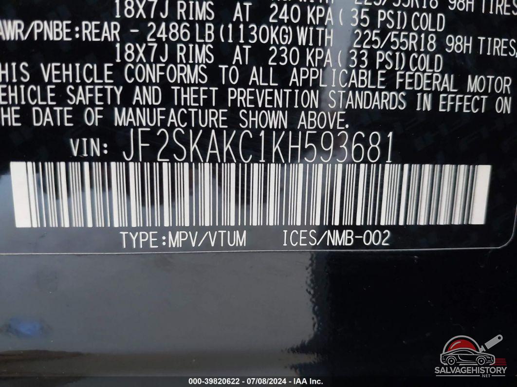 JF2SKAKC1KH593681 2019 SUBARU FORESTER photo no. 9