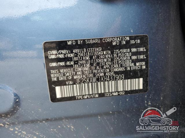 JF2SKAWC1KH437909 2019 SUBARU FORESTER photo no. 12