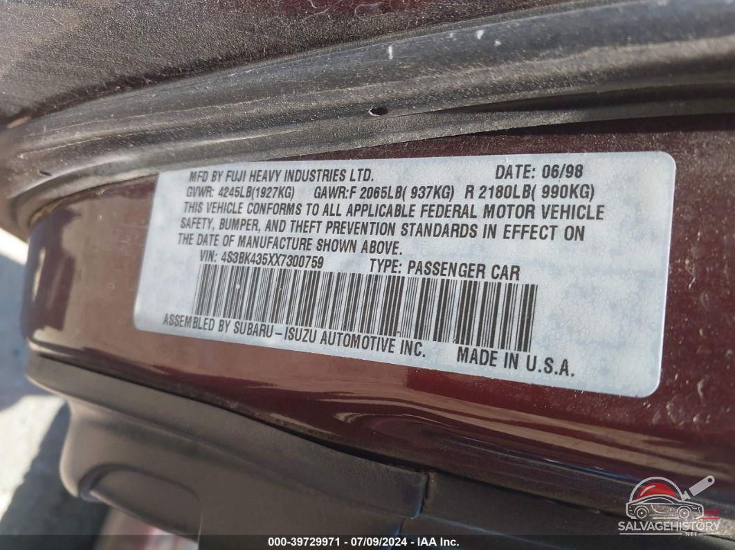 4S3BK435XX7300759 1999 SUBARU LEGACY photo no. 9