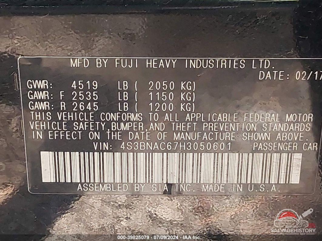 4S3BNAC67H3050601 2017 SUBARU LEGACY photo no. 9
