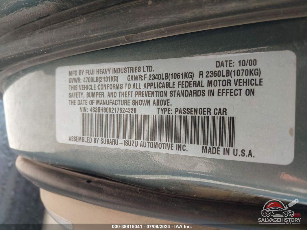 4S3BH806217624220 2001 SUBARU OUTBACK photo no. 9