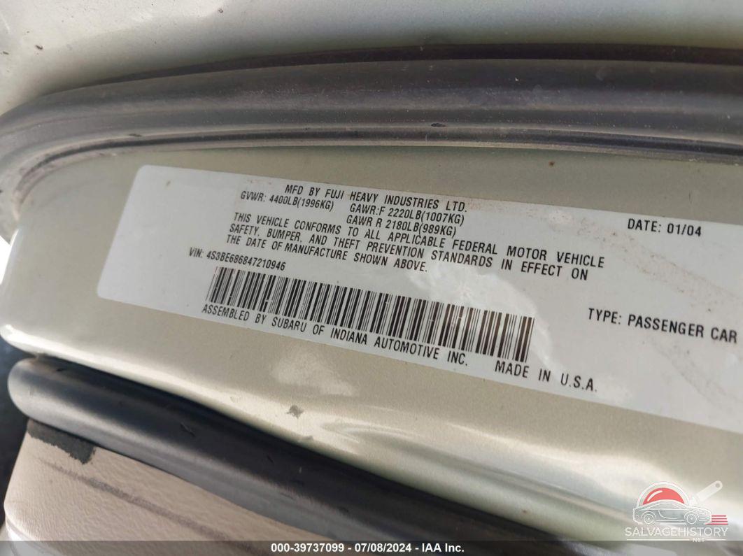 4S3BE686847210946 2004 SUBARU OUTBACK photo no. 9