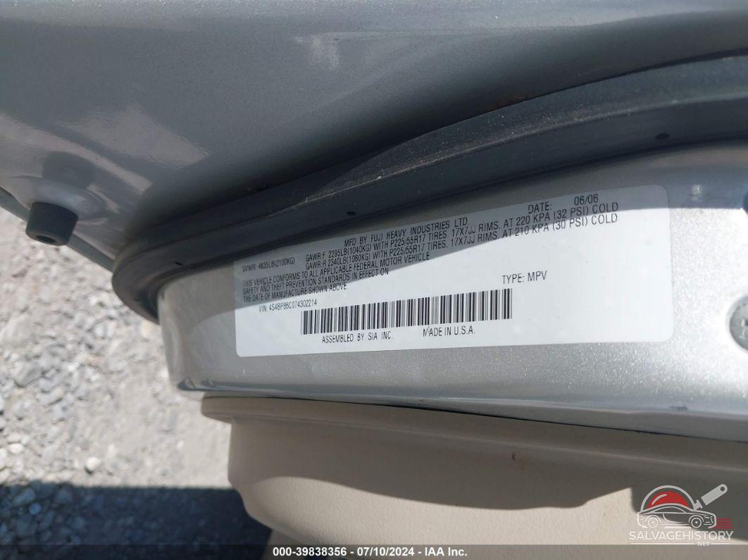 4S4BP86C074302214 2007 SUBARU OUTBACK photo no. 9