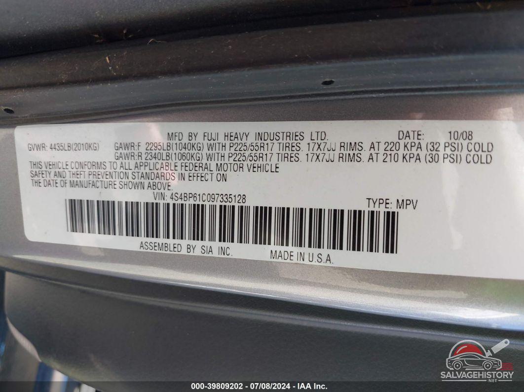 4S4BP61C097335128 2009 SUBARU OUTBACK photo no. 9
