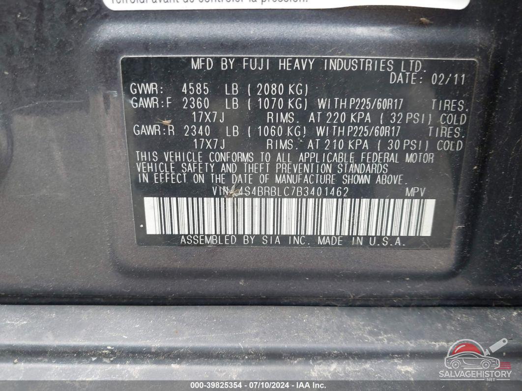 4S4BRBLC7B3401462 2011 SUBARU OUTBACK photo no. 9