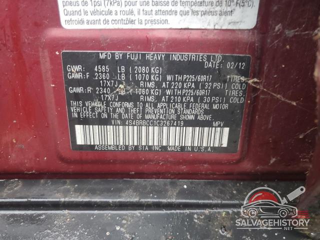 4S4BRBCC1C3267419 2012 SUBARU OUTBACK photo no. 12