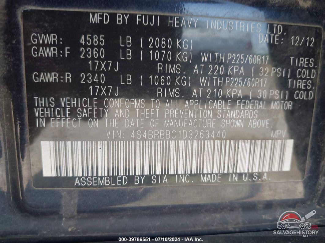 4S4BRBBC1D3263440 2013 SUBARU OUTBACK photo no. 9