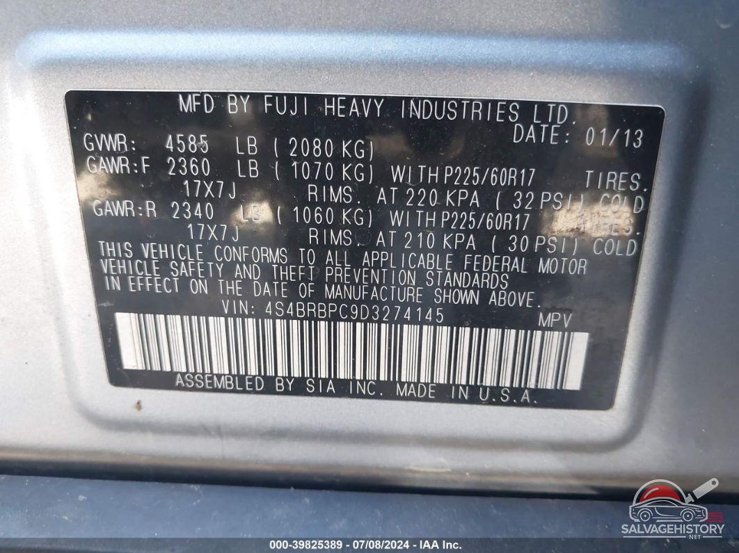 4S4BRBPC9D3274145 2013 SUBARU OUTBACK photo no. 9