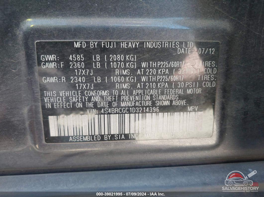 4S4BRCGC1D3214396 2013 SUBARU OUTBACK photo no. 9
