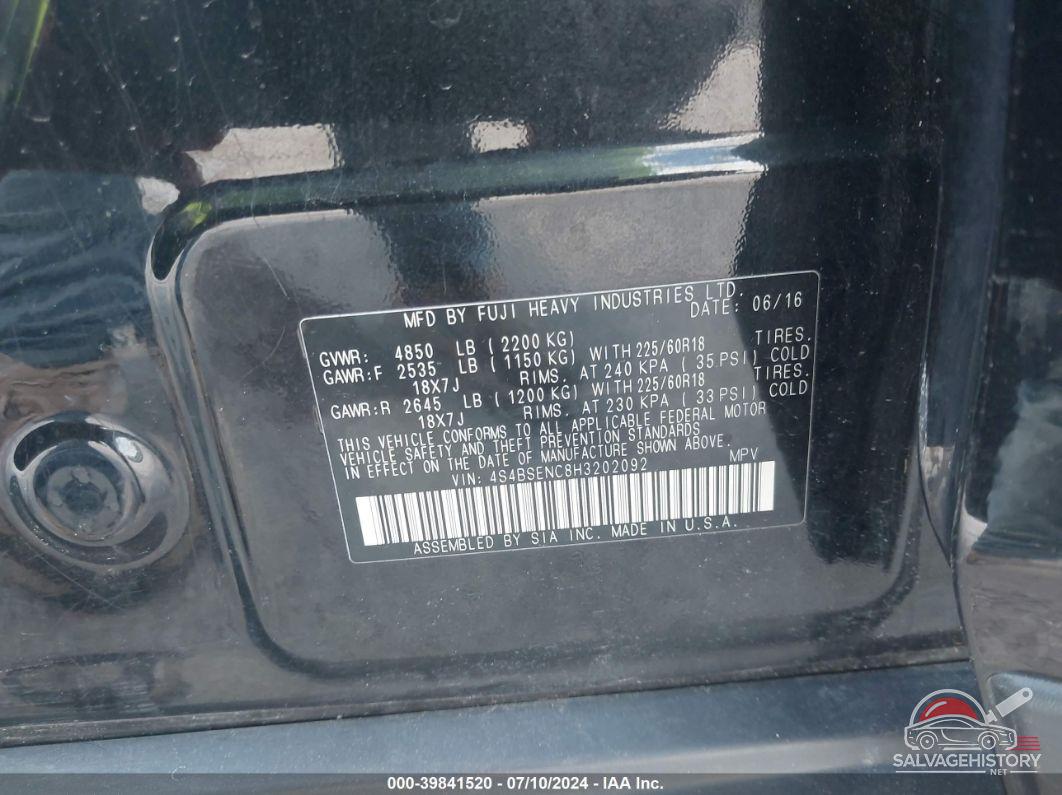 4S4BSENC8H3202092 2017 SUBARU OUTBACK photo no. 9