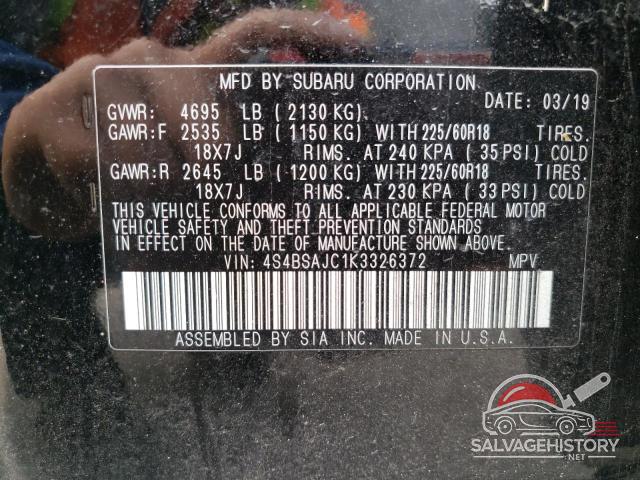 4S4BSAJC1K3326372 2019 SUBARU OUTBACK photo no. 14