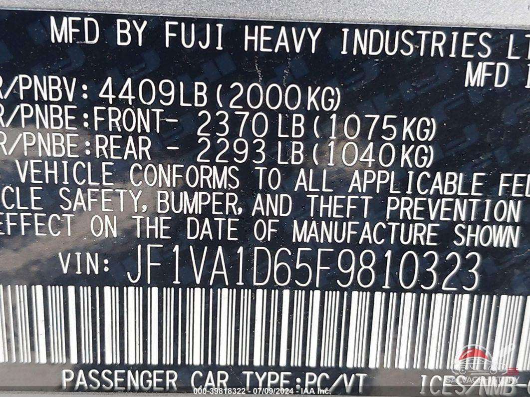 JF1VA1D65F9810323 2015 SUBARU WRX photo no. 9