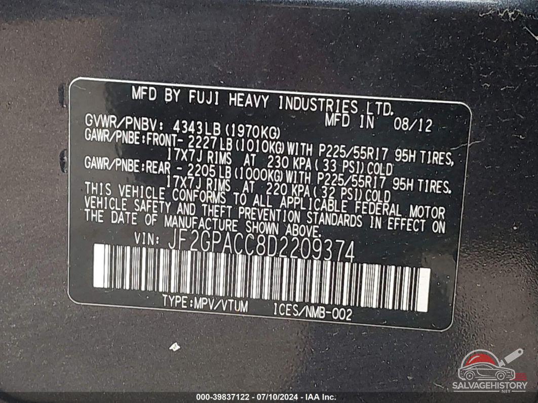 JF2GPACC8D2209374 2013 SUBARU XV CROSSTREK photo no. 9