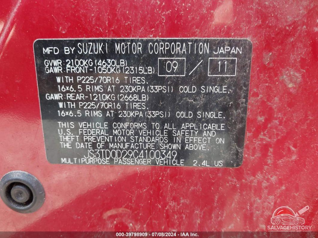 JS3TD0D29C4100349 2012 SUZUKI GRAND VITARA photo no. 9