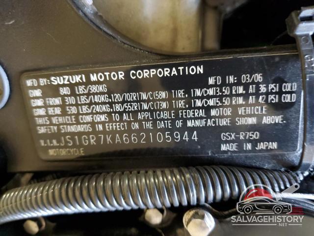 JS1GR7KA662105944 2006 SUZUKI GSX-R750 K photo no. 9