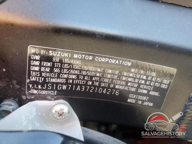 JS1GW71A372104276 2007 SUZUKI GSX1300 R photo no. 9