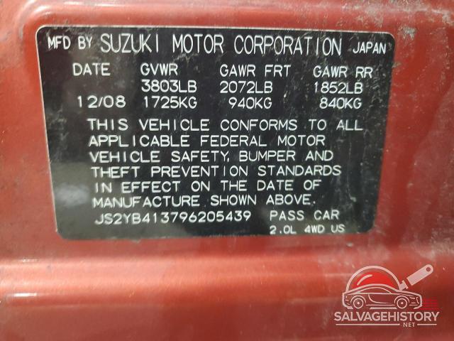 JS2YB413796205439 2009 SUZUKI SX4 photo no. 13