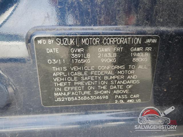 JS2YB5A36B6304698 2011 SUZUKI SX4 photo no. 12