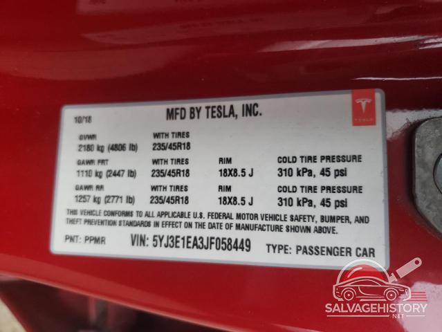 5YJ3E1EA3JF058449 2018 TESLA MODEL 3 photo no. 13