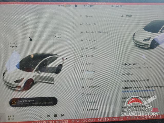 5YJ3E1EA3LF784332 2020 TESLA MODEL 3 photo no. 9