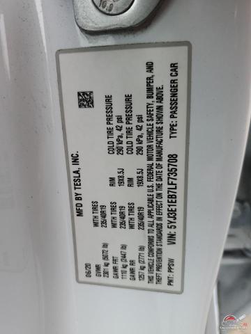5YJ3E1EB7LF735708 2020 TESLA MODEL 3 photo no. 12