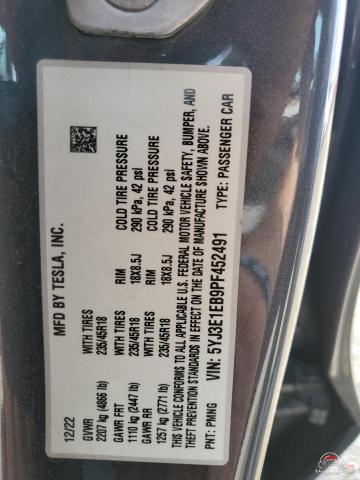 5YJ3E1EB9PF452491 2023 TESLA MODEL 3 photo no. 12
