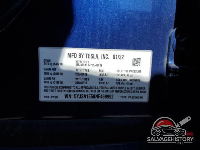 5YJSA1E58NF469992 2022 TESLA MODEL S photo no. 12