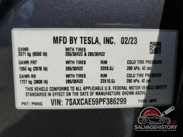 7SAXCAE59PF386299 2023 TESLA MODEL X photo no. 12