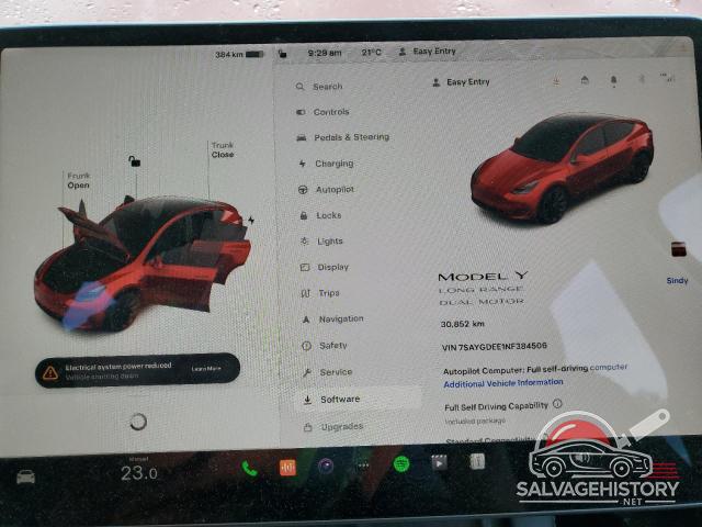 7SAYGDEE1NF384506 2022 TESLA MODEL Y photo no. 9