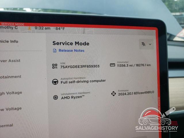 7SAYGDEE3PF859303 2023 TESLA MODEL Y photo no. 9