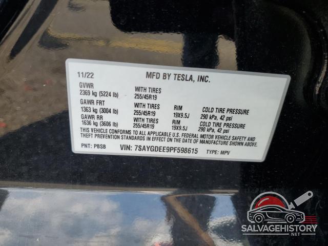 7SAYGDEE9PF598615 2023 TESLA MODEL Y photo no. 12