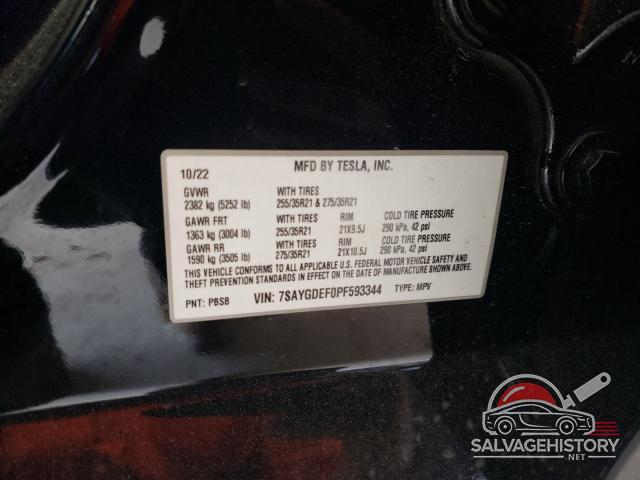 7SAYGDEF0PF593344 2023 TESLA MODEL Y photo no. 12