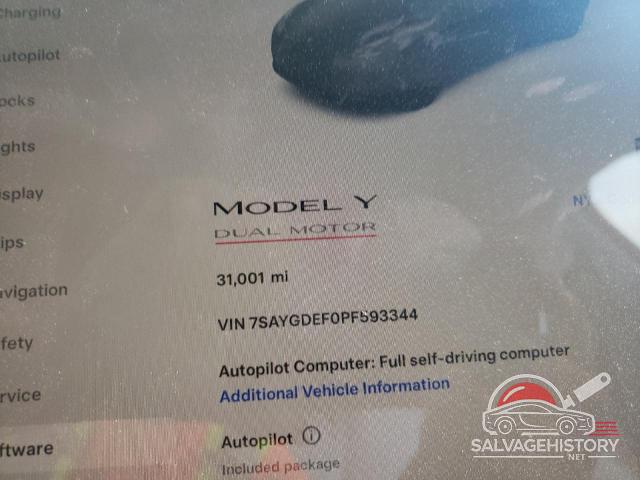 7SAYGDEF0PF593344 2023 TESLA MODEL Y photo no. 9