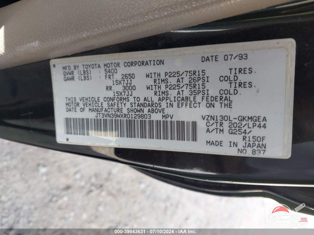 JT3VN39WXR0129803 1994 TOYOTA 4RUNNER photo no. 9