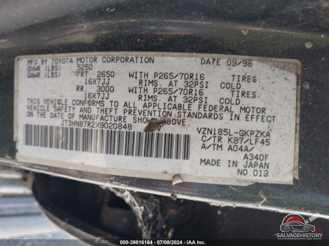 JT3HN87R2X9020848 1999 TOYOTA 4RUNNER photo no. 9
