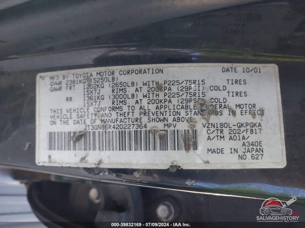 JT3GN86R420227364 2002 TOYOTA 4RUNNER photo no. 9